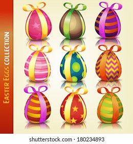 Easter Eggs Collection/ Illustration of a set of cartoon appetizing decorated easter eggs, for spring april and march season holidays
