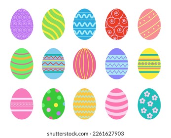 Easter Eggs collection.Set of painted Easter eggs.Colorful eggs with ornament in flat design.