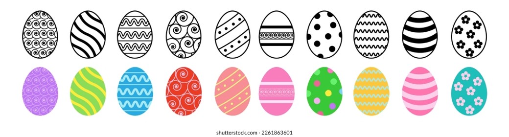 Easter Eggs collection.Set of painted Easter eggs.Colorful eggs with ornament in flat design.