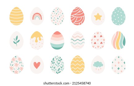 Easter eggs collection. Painted eggs. Happy Easter. Hand drawn vector illustration