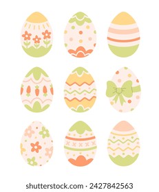 Easter eggs collection. Painted eggs. Happy Easter. Vector illustration in flat style