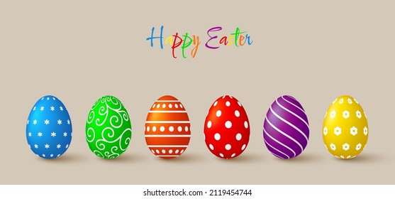 Easter eggs collection. Set of 3d colored decorative design elements. Vector illustration.
