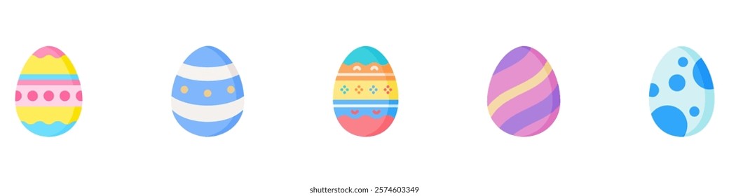 Easter Eggs collection. Set of Easter eggs simple line icons. Vector icons of eggs with ornament in flat design. Vector Illustration. EPS 10