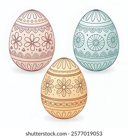 Easter Eggs collection. Set of Easter eggs simple line icons. Vector icons of eggs with ornament in flat design. Vector Illustration.