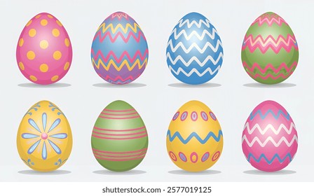 Easter Eggs collection. Set of Easter eggs simple line icons. Vector icons of eggs with ornament in flat design. Vector Illustration.