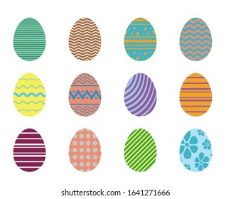 Easter eggs collection with simple geometric pattern. Set of color eggs isolated on white background for Easter design