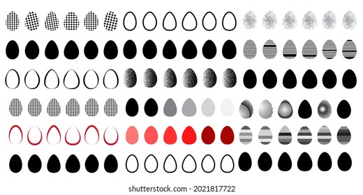 Easter eggs collection with simple geometric pattern. Set of color eggs isolated on white background for Easter design