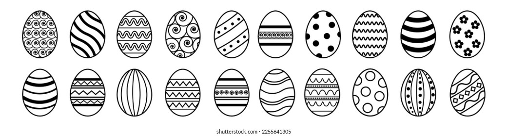 Easter Eggs collection.Set of Easter eggs simple line icons. Vector icons of eggs with ornament in flat design.