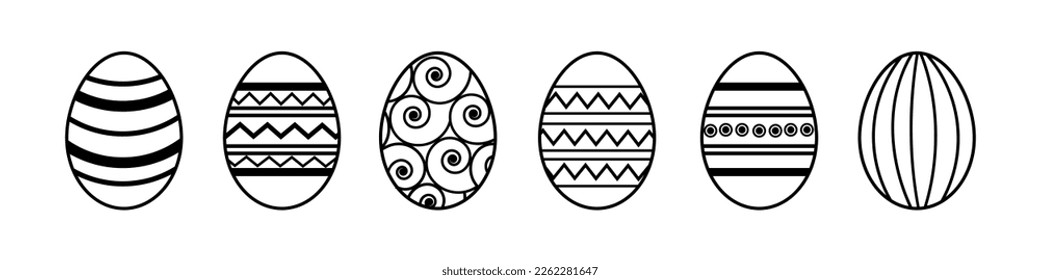 Easter Eggs collection.Set of Easter eggs simple line icons. Vector icons of eggs with ornament in flat design.	