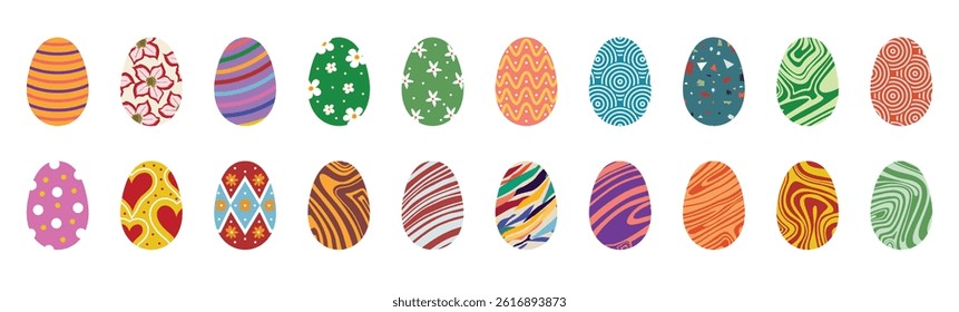 Easter eggs. Collection of vector illustrations in flat style. Colored Easter eggs.