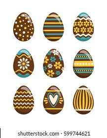 Easter eggs collection. Vector set of modern flat Easter eggs with different ornaments and patterns. Isolated on white.