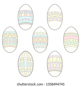 Easter eggs. Color drawing with black stroke on a white background.
