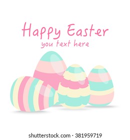 Easter eggs color isolated on white background. Perfect for greeting cards, invitations. Vector illustration in flat design. Chevron Patterns in Pink, Yellow and Green.