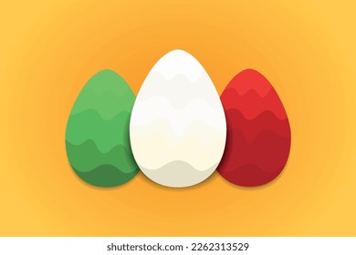 Easter eggs as the color of the Italian flag green, white, red.  Patriotic holiday background for Italy