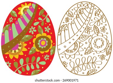 Easter eggs. Color and outline Easter illustrations
