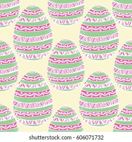 Easter eggs color pattern. Easter holiday background hand drawn vector illustration.
