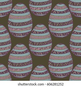 Easter eggs color pattern. Easter holiday background hand drawn vector illustration.