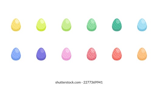 
Huevos de Pascua. Huevos de colores con puntos de polka en un fondo blanco. Huevos pintados de Pascua. Ilustración vectorial.