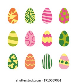 Easter eggs colored set. Hand drawn ornament vector Easter eggs. Clip art isolated on white background. Vector stock illustration. Design for textile, decoration, stickers.