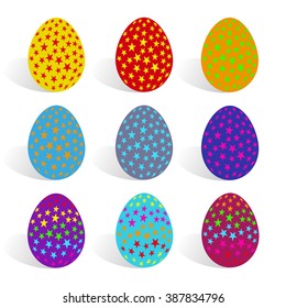 Easter eggs colored, set on a white background with the shadow, stylish vector illustration