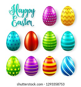 Easter eggs colored set. Spring holidays in April. Gift. Seasonal celebration.Egg hunt Sunday.