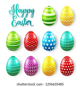 Easter eggs colored set. Spring holidays in April. Gift. Seasonal celebration.Egg hunt Sunday.