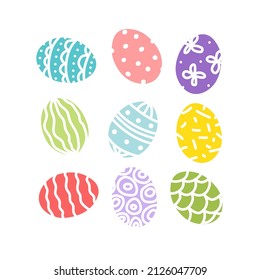 Easter eggs. Colorful bright multicolored decorated egg set. Flat, cartoon. Isolated vector stock illustration eps 10 on white background