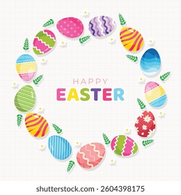 Easter eggs colorful decorations with circular shape for easter day celebration. Trendy abstract easter templates for poster, card, invitation, flyer, cover, banner, and brochure.