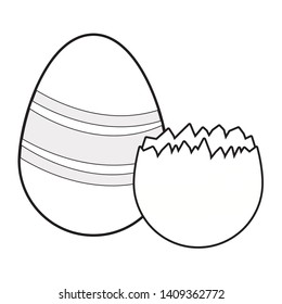 Easter eggs colorful painted line pattern cracked in half black and white vector illustration graphic design