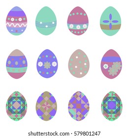  Easter eggs  with colorful pattern on an isolated background