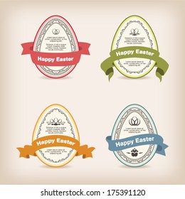Easter eggs with colorful ribbon and decorative borders