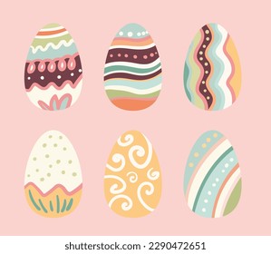 Huevos de Pascua Coloridos Set. Moderno Estilo Plano. Concepto de decoración para diseño infantil, medios sociales, impresión.