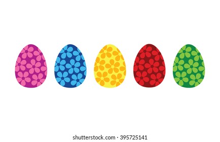 Easter eggs colorful spring flower decorated icon set vector illustration