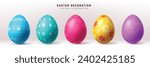 Easter eggs colorful vector set design. Easter eggs colorful decoration with cute pattern and print for 3d realistic elements collection. Vector illustration easter egg decoration collection.
