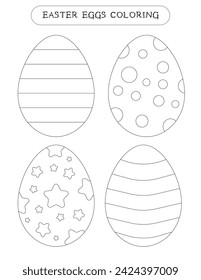 Easter eggs coloring page for kids. Educational game for preschool and kindergarten. Coloring activity	