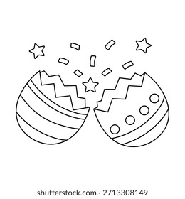 Easter Eggs Coloring Page for Kids Activity. Trace and color Easter Egg, Vector. Coloring Page of Easter Egg Cracking Open with Confetti. Happy Easter Day Card Printable. 