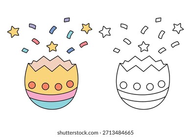 Huevos de Pascua para colorear para los niños Actividad. Trazo y color Huevo de Pascua, Vector. Dibujo para colorear de huevo de Pascua agrietándose abierto con confeti. Tarjeta de feliz día de Pascua imprimible. 