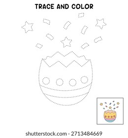 Huevos de Pascua para colorear para los niños Actividad. Trazo y color Huevo de Pascua, Vector. Dibujo para colorear de huevo de Pascua agrietándose abierto con confeti. Tarjeta de feliz día de Pascua imprimible. 