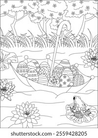 Easter eggs coloring page vector