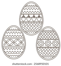 Easter eggs coloring page vector cartoon illustration