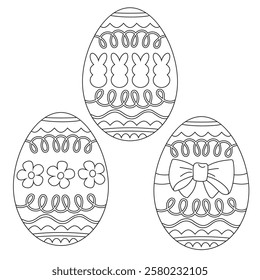 Easter eggs coloring page vector cartoon illustration