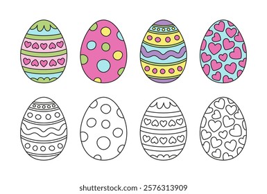 Easter eggs. Coloring pages with examples for kids.