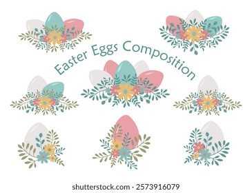 Easter Eggs Composition with flowers