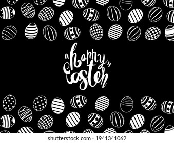 Easter eggs composition hand drawn black with eggs background. Decorative background