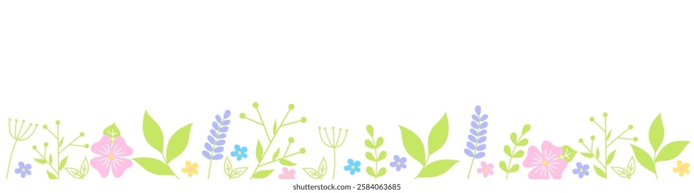 Easter eggs composition hand drawn black on white background. Decorative horizontal stripe from eggs with doodle leaves.