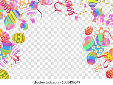 Easter eggs composition. Holiday background. Esp10 vector. Celebration background template with confetti 