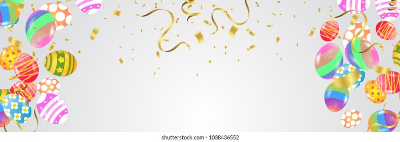 Easter eggs composition. Holiday background. Esp10 vector. Celebration background template with confetti 