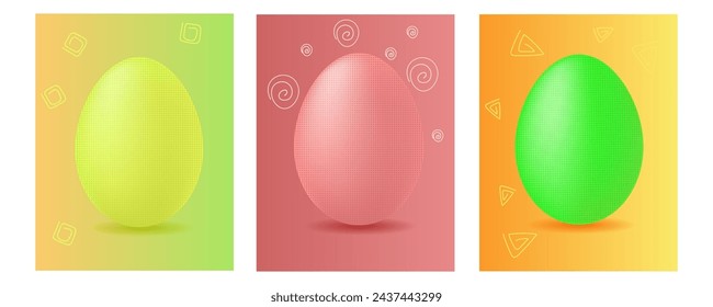 Easter eggs. Contemporary art, dot style, design for poster, banner, greeting card. A whole beautiful color egg for decoration. Easter holiday. Halftone collage. sstkEaster. Vector illustration set.