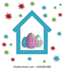 Easter eggs with Corona virus (COVID 19) protection concepts.