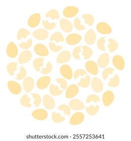 Easter Eggs and cracked eggshell Circle Background texture in trendy monochrome yellow Festive fond